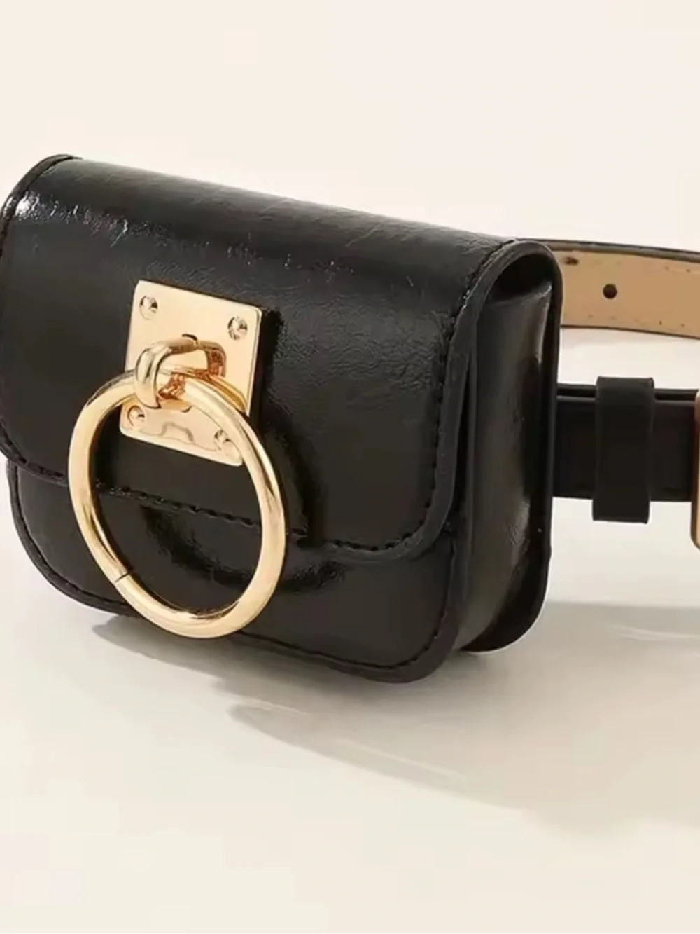 Black Faux Leather Belt Bag